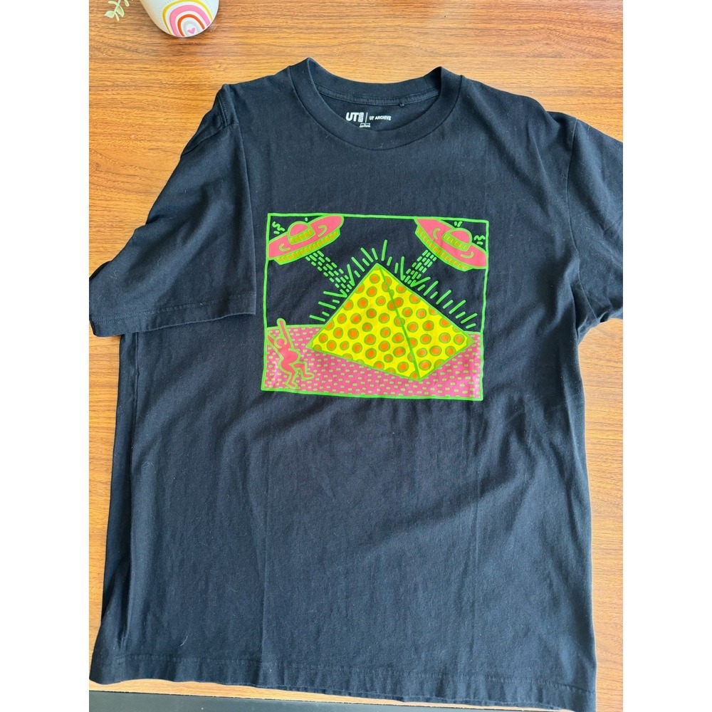 Uniqlo UT Archive Keith Haring UFO Pyramid Graphic T-Shirt Mens Large Black